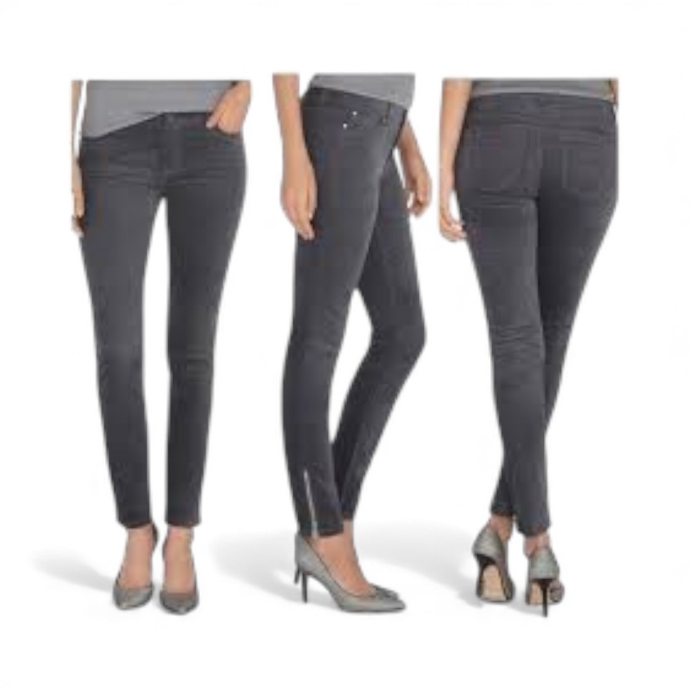 White House Black Market Velvet Skinny Jeans — Gray, Size 12R, Zip Hem EUC